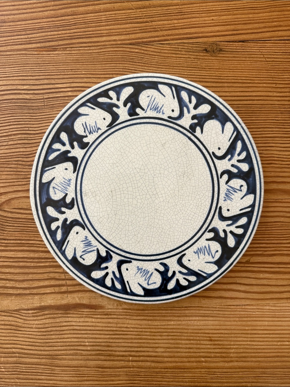 Vintage Dedham Pottery Rabbit Pattern Flat Trivet- 1984